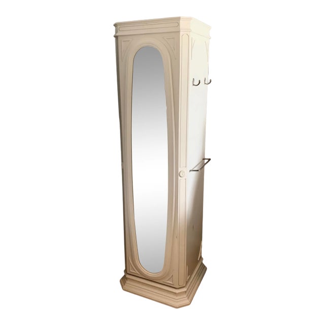 Bright White Rotating Mirrored Jewelry Armoire For Sale