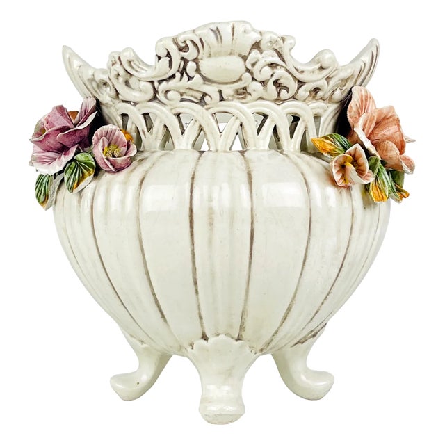 Ceramic Vase with Flowers, Italy, 1950s For Sale