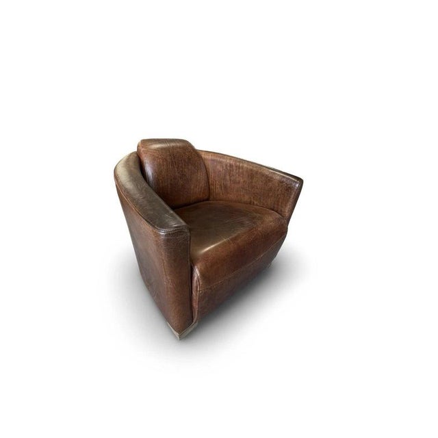 Cigar Brown Leather Aviator Club Armchair For Sale - Image 11 of 18