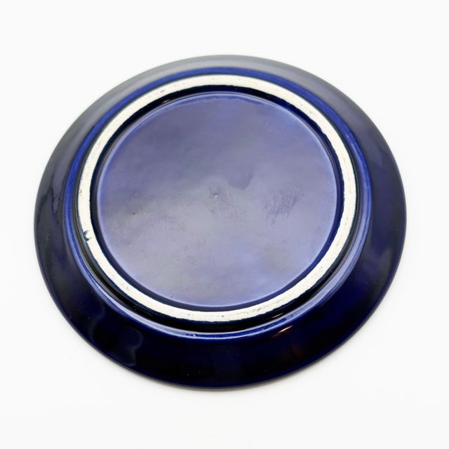 Ceramic Vintage Hotel Des Bergues Geneva Switzerland Cobalt Blue Catchall Vide Poche For Sale - Image 7 of 7