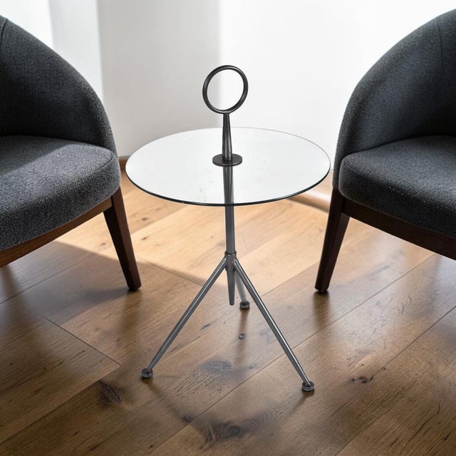 Contemporary Vintage Italian Enameled Metal and Glass Tripod Side Table For Sale - Image 3 of 7
