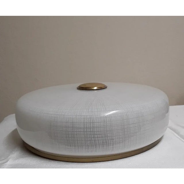 Vintage German 2-Flame Flat Ceiling Lamp in Brass-Colored Metal, 1970s For Sale - Image 4 of 8