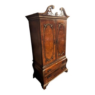Century Furniture Chippendale Armoire in Walnut and Burlwood - Late 20th Century For Sale