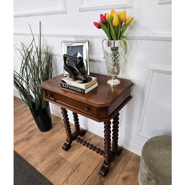 Antique Italian Carved Wood Sewing Table with Bobbin Barley Twist Legs, 1890s For Sale - Image 5 of 9