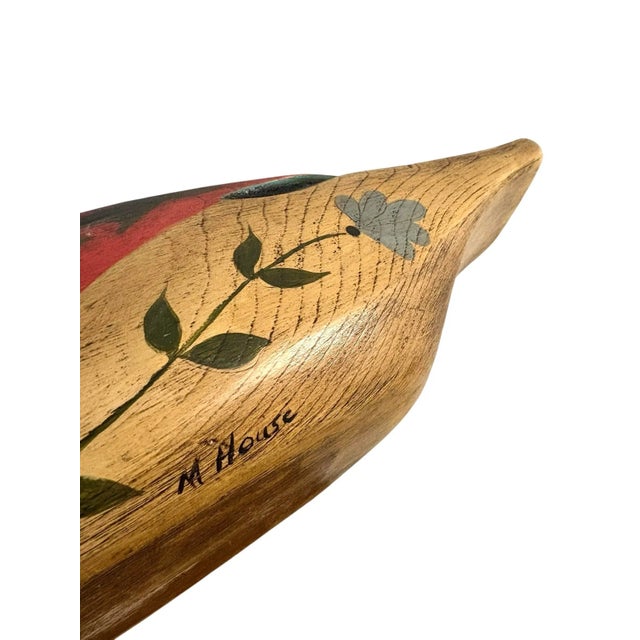 Vintage Folk Art Hand Painted Wooden Duck/ Swan Statue For Sale - Image 11 of 12