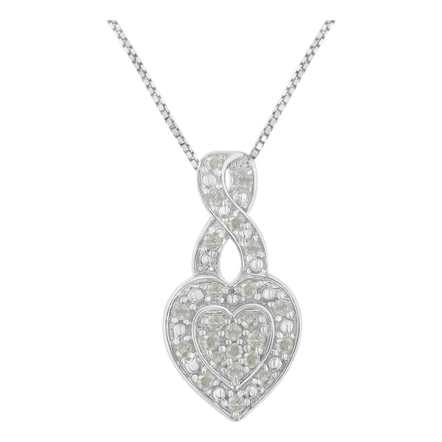 .925 Sterling Silver 1/3 Cttw Diamond Awareness Ribbon Halo Heart 18" Pendant Necklace (I-J Color, I2-I3 Clarity) For Sale