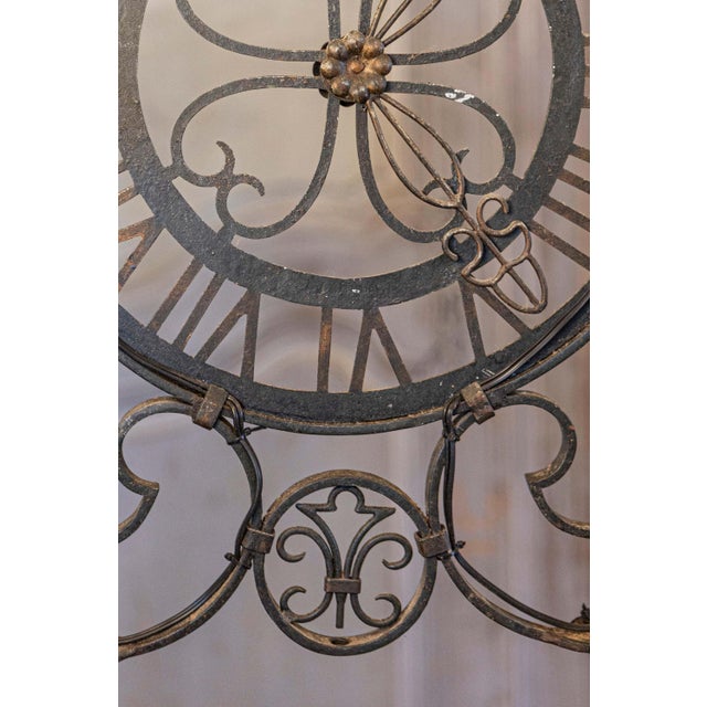 Mid 20th Century French Wrought Iron Six-Light Clock Face Chandelier with Scrolling Arms For Sale - Image 10 of 10