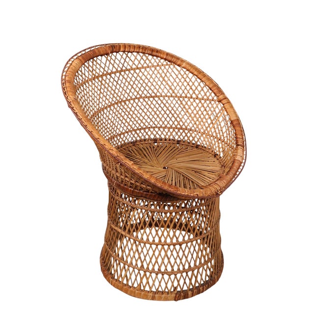 Mid-Century Modern Vintage Woven Wicker Bohemian Emmanuelle Style Side Lounge Chair C. 1970's For Sale - Image 3 of 5