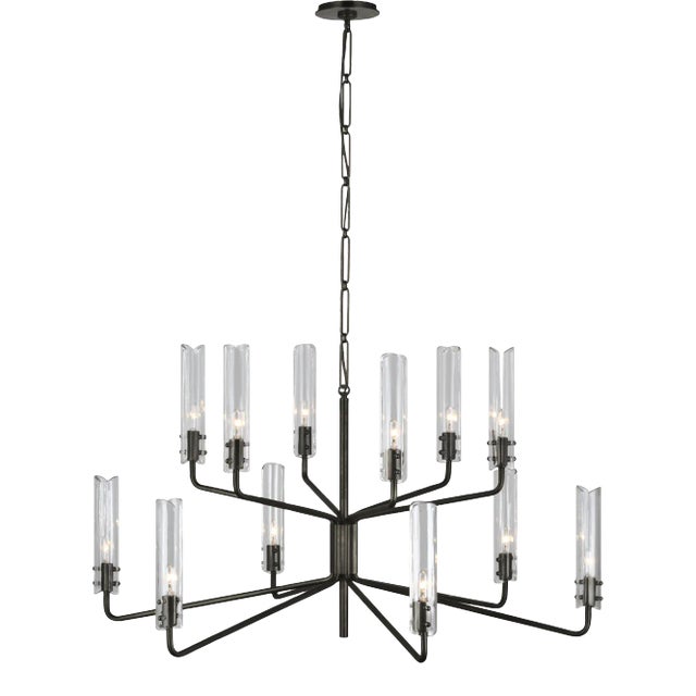 AERIN for Visual Comfort Signature Casoria Large Two-Tier Chandelier in Bronze with Clear Glass For Sale