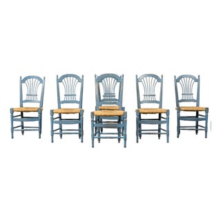 Set of Six French Louis XVI Style Dining Chairs, Painted Wood, 1900 For Sale