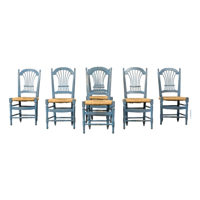 Set of Six French Louis XVI Style Dining Chairs, Painted Wood, 1900 For Sale