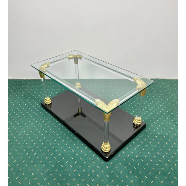 1970s Acrylic, Wood & Brass Coffee Table, Italy, 1970s For Sale - Image 5 of 15