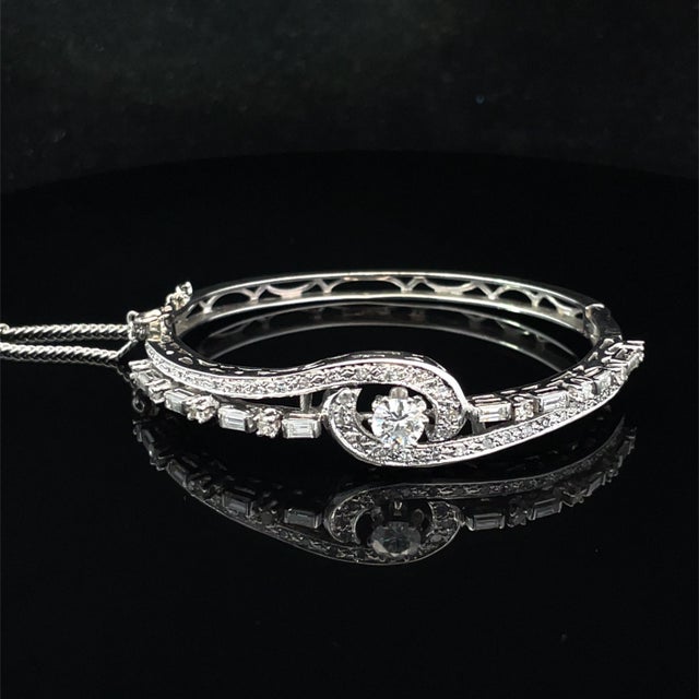 Metal Mid 20th Century 14k White Gold Vintage 1.1 Carat Weight Diamond Bracelet For Sale - Image 7 of 11