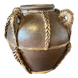 1930s Large Bamboo Bound Pottery Jar/Vase For Sale