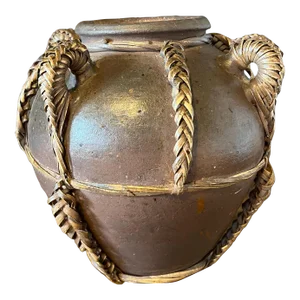 1930s Large Bamboo Bound Pottery Jar/Vase