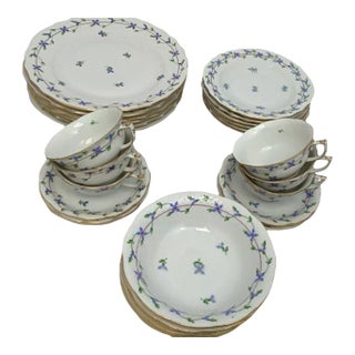 1980s Herend Blue Garland Porcelain Dinnerware Set Complete Service for 6 - 30 Pieces For Sale