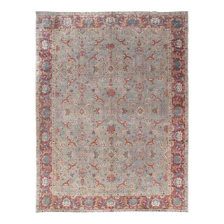 Antique Tabriz Rug, Handmade Oriental Rug in Terracotta, Light Blue, Gold, Green For Sale