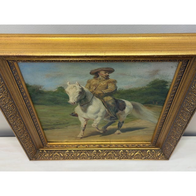 American Oil Portrait Painting Wild West Buffalo Bill William Frederick Cody on Grey Horse After Rosa Bonheur For Sale - Image 3 of 11