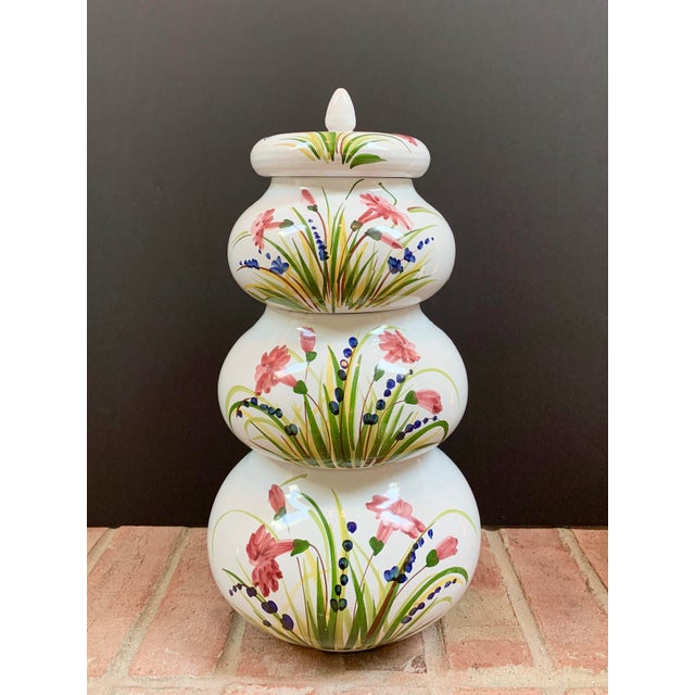 Italian Ceramic Hand Painted Terra-Cotta Stacking Jars - Set of 4 For Sale - Image 11 of 11