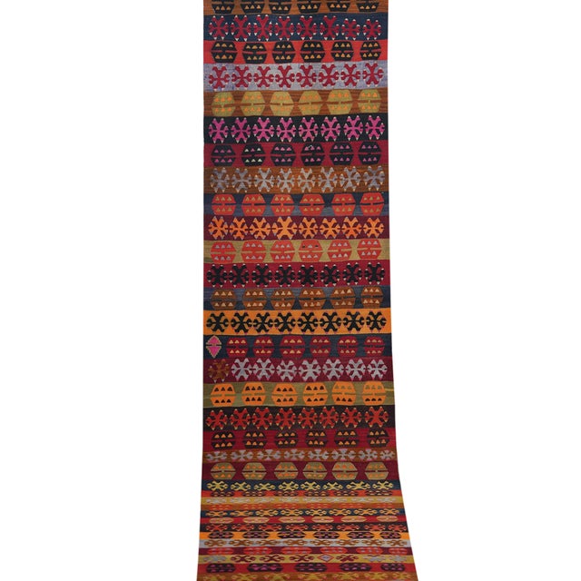 Mid-Century Modern Tribal Flat Woven Turkish Striped Kilim Runner 3'2'' X 14'9'' For Sale - Image 3 of 9