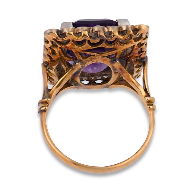 Vintage 6.86 Carat Amethyst Diamond 14k Yellow Gold Cocktail Ring, Size 6 For Sale In Los Angeles - Image 6 of 6
