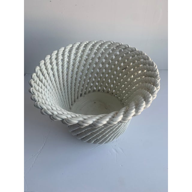 Vintage Italian braided vase or flower pot. High gloss white glaze. Some surface character consistent with age. Hand...