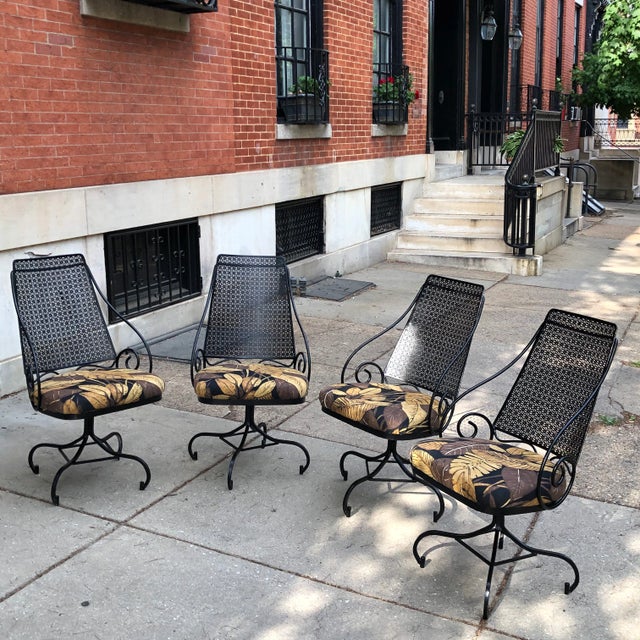 Mid-Century Modern Mid-Century Wrought Iron Swivel Chairs - Set of 4 For Sale - Image 3 of 13