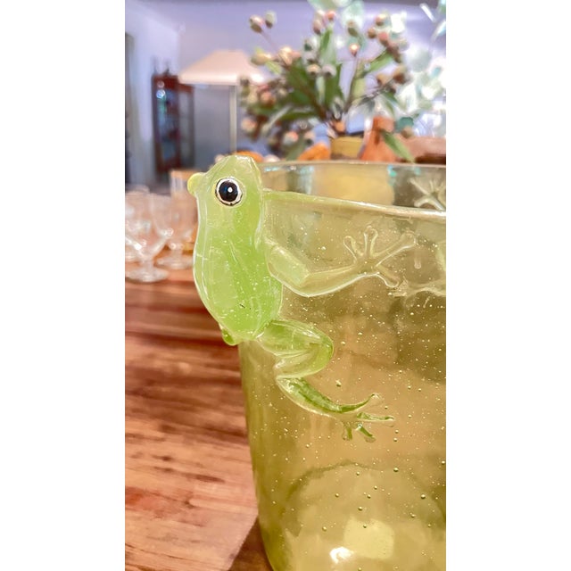 Vintage mid-century translucent green Lucite ice bucket tree frog handles. Excellent condition Wine cooler.