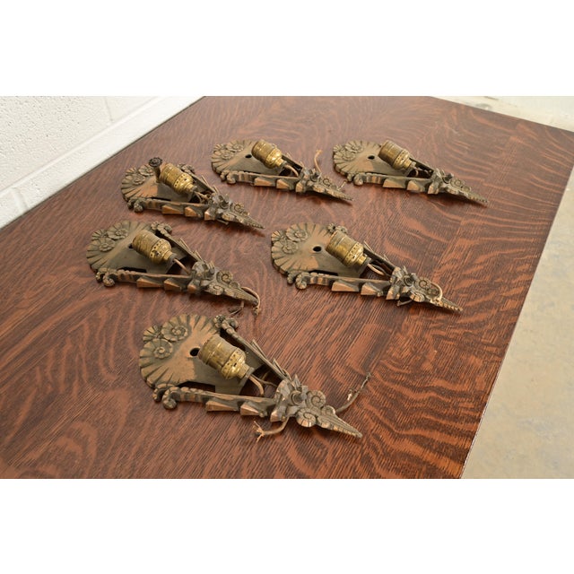 Art Deco 1930s Mid-West Art Deco Bronze Soleure Wall Sconces, Set of Six For Sale - Image 3 of 10