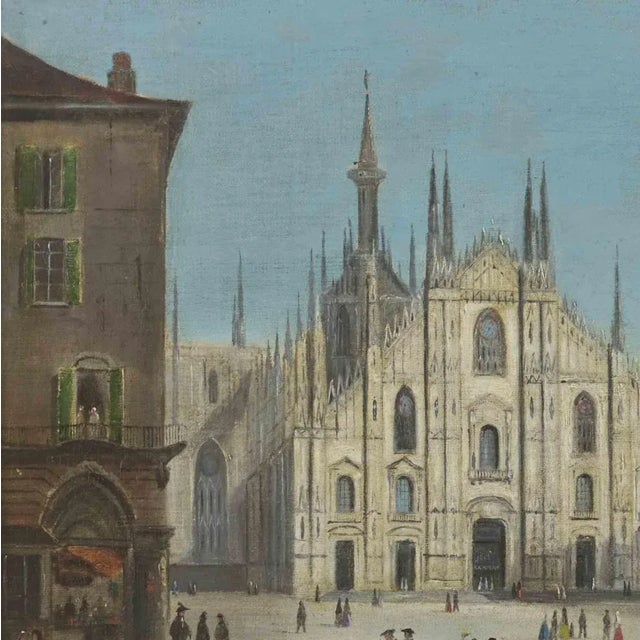 Duomo of Milan with Peasants, Oil Painting, 18th Century, Framed For Sale - Image 3 of 5