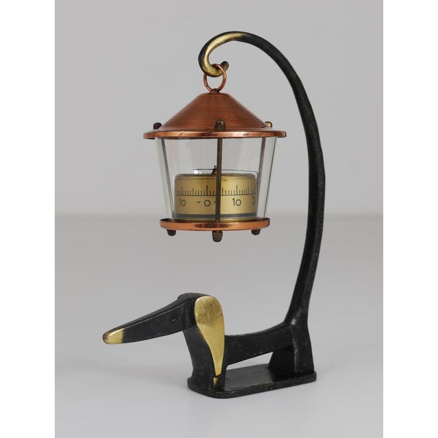 Metal Brass Wiener Dog Figurine with Lantern Thermometer by Walter Bosse for Herta Baller, 1950s For Sale - Image 7 of 11