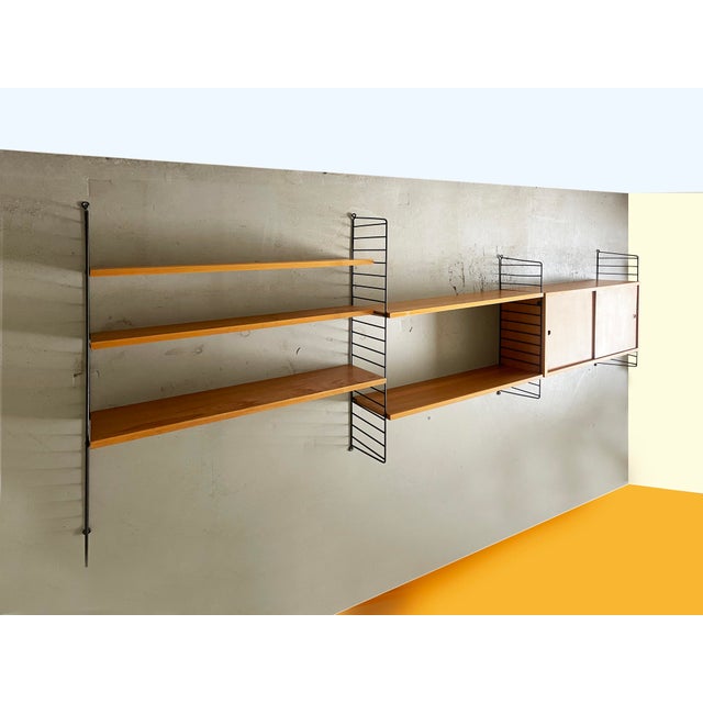 Mid-Century Modern Mid-Century String Shelf and Cupboard in Gold Ash by Nisse and Kajsa Strinning, Sweden, 1960s For Sale - Image 3 of 18