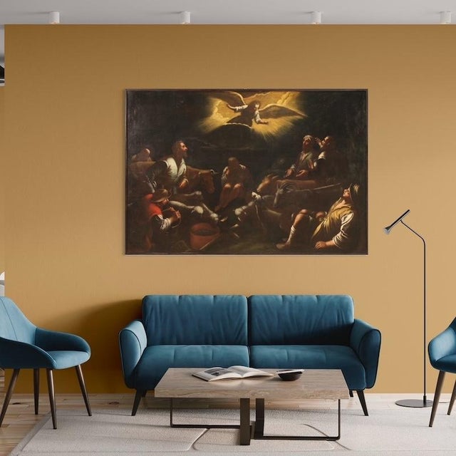 Bassano School Artist, The Announcement to the Shepherds, 1630, Oil on Canvas For Sale - Image 7 of 13