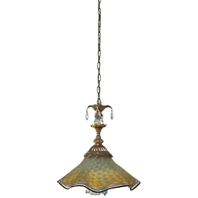 Antique Murano and LaChaussee Art Glass Shades Ormolu Metal Pendant Light For Sale In New York - Image 6 of 18