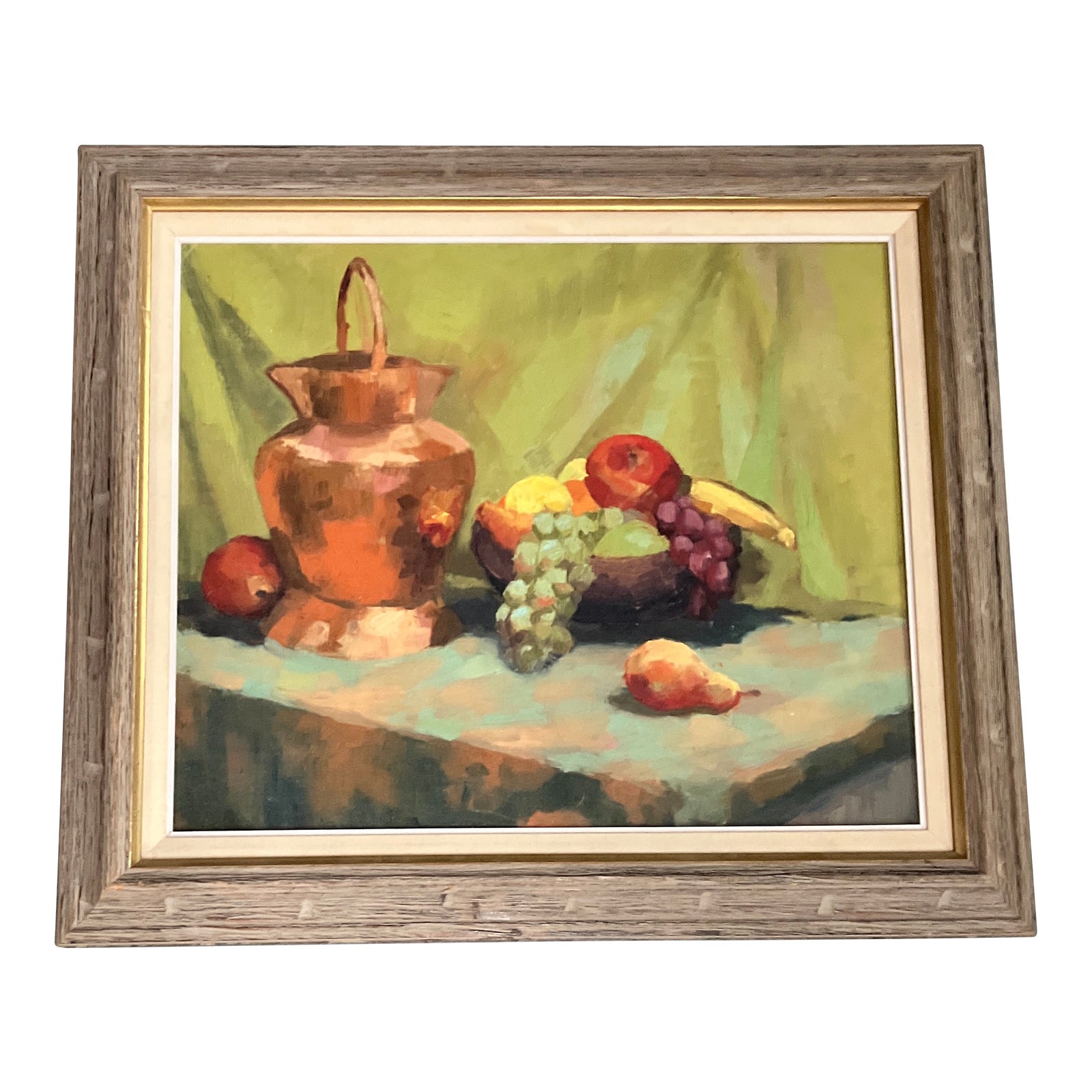 1950’s Mid Century Modern Still Life Painting With Fruit & Copper ...
