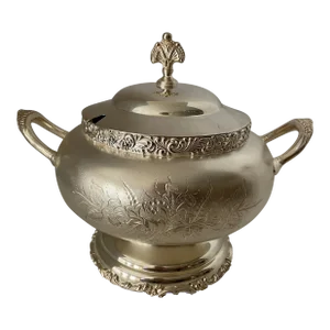 1930s Art Deco Silverplate Decorative Quadruple Soup Tureen with Lid