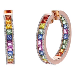 Natural multi sapphire earrings in 18k gold For Sale