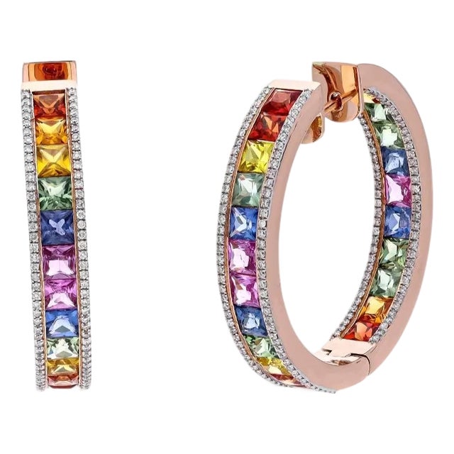 Natural multi sapphire earrings in 18k gold For Sale