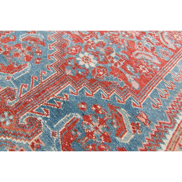 Brick Red 1930s Vintage Medallion Floral Rug Brick Red Blue Hand Knotted Wool Pile Rug - 4’ X 6’6” For Sale - Image 8 of 10