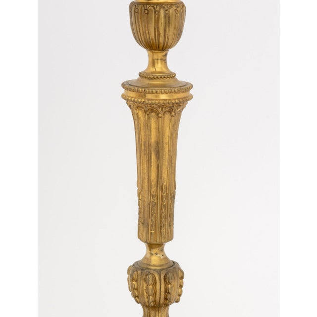 French Pair of Louis XVI Style Gilt Brass Candlestick Lamps For Sale - Image 3 of 6