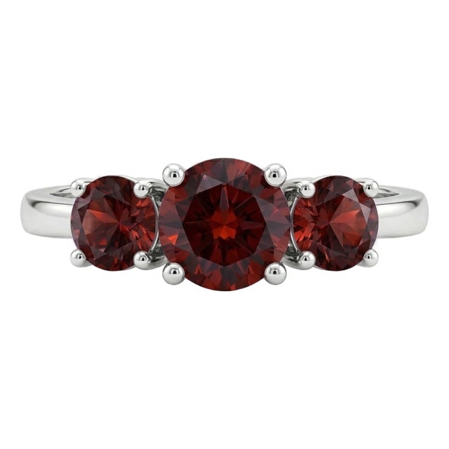 Garnet Trio Stacking Ring, Three Gemstone January Birthstone Ring in 925 Silver Us 7 For Sale