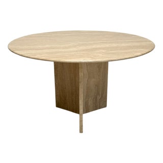 Large Italian Round Travertine Dining Table, 1970s For Sale