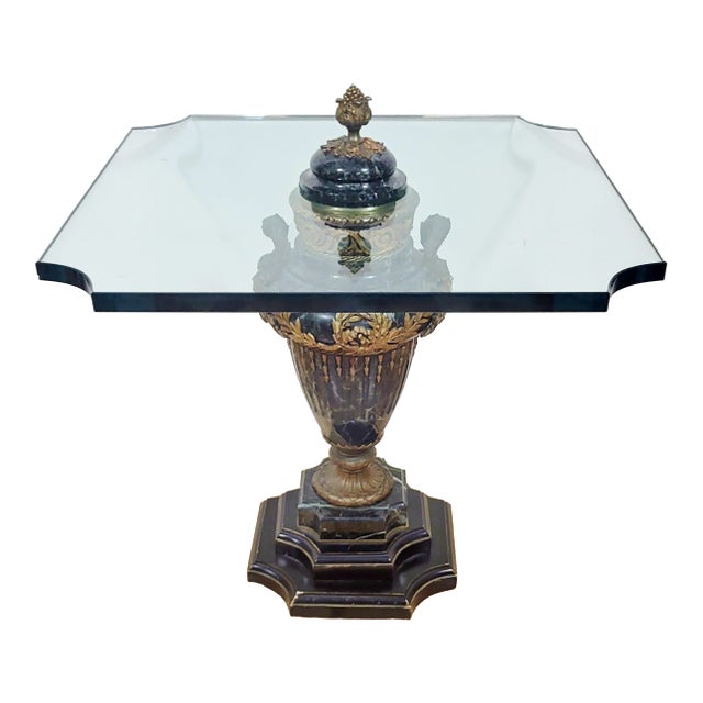 Antique French 19th C Louis XVI Glass Marble & Gilt Bronze Urn Vase Side Table For Sale