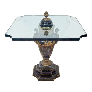 Antique French 19th C Louis XVI Glass Marble & Gilt Bronze Urn Vase Side Table