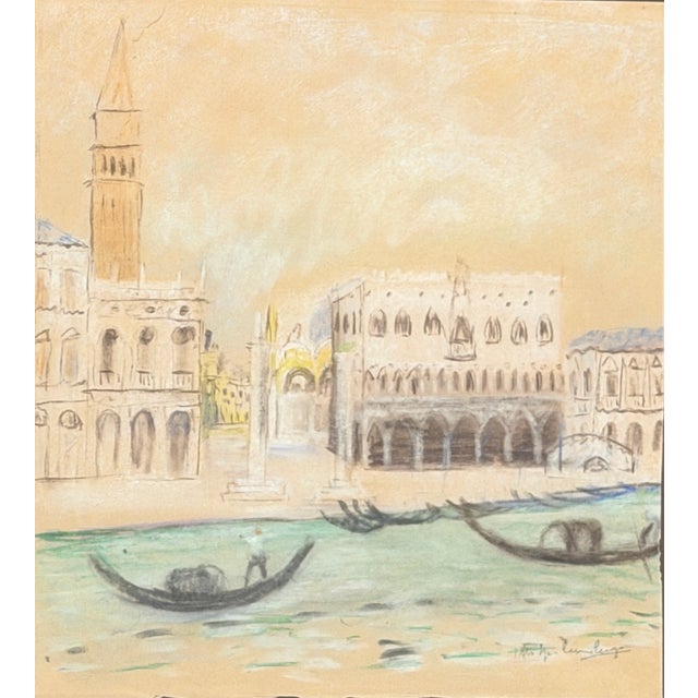 Refined View of Venice, with Palaces and Gondolas, Signed Spilimbergo Lower Right., 1890s, Pastel