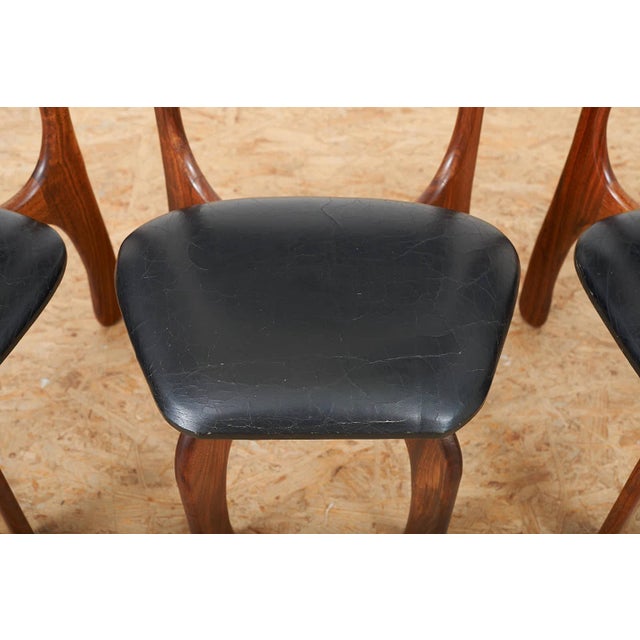 Dining Table and Chair in Rosewood and Black Leather, Set of 5 For Sale - Image 17 of 18