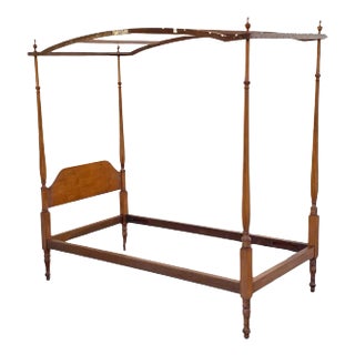 Antique American Federal Maple Wood Canopy Single Twin Poster Bed Frame For Sale