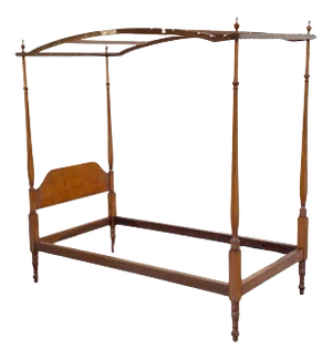 Antique American Federal Maple Wood Canopy Single Twin Poster Bed Frame