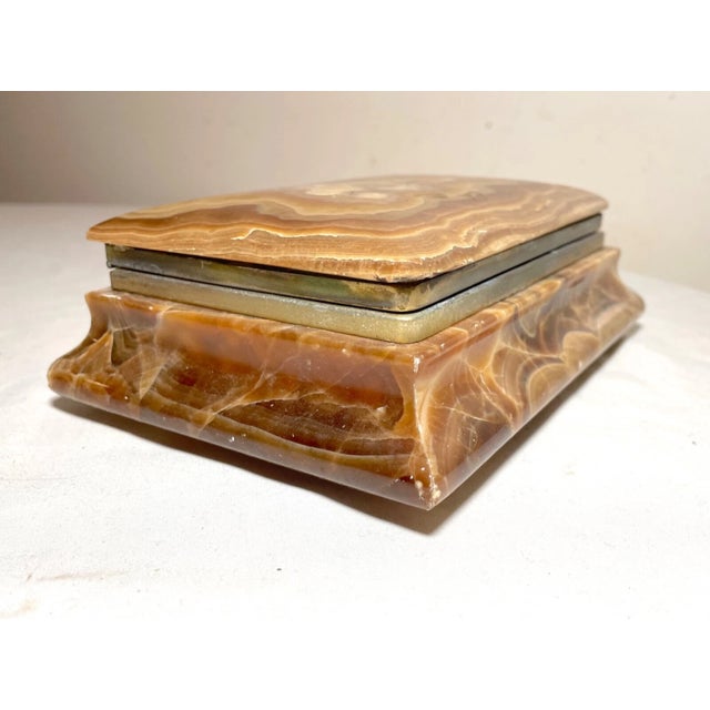1930s Vintage Handmade Brown Hard Stone Brass Bronze Jewelry Dresser Box Casket Jar For Sale - Image 5 of 11