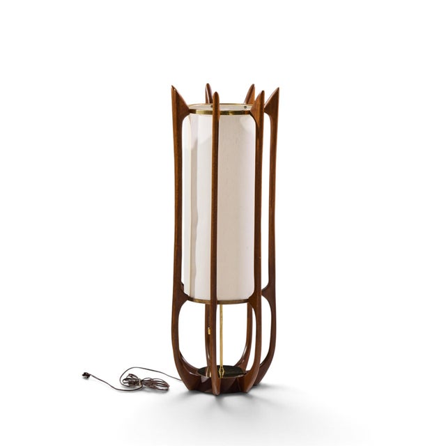 Wood Mid 20th Century Modeline Model 635 Mid Century Sculptured Walnut and Brass Table Lamp For Sale - Image 7 of 7